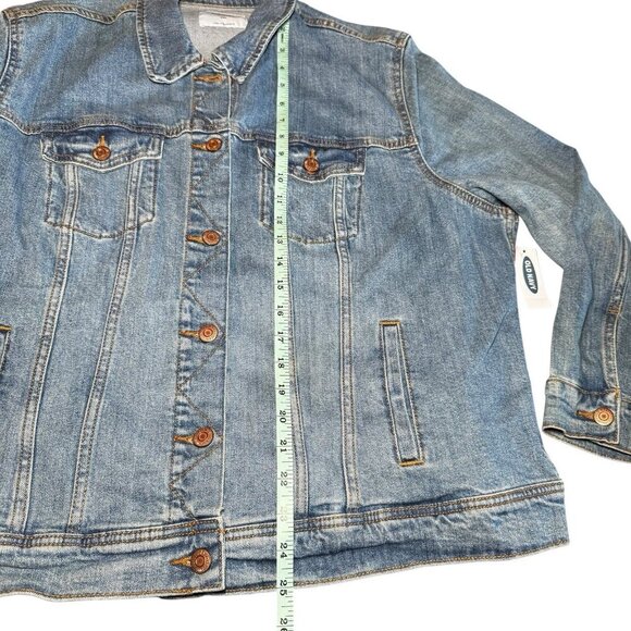 Old Navy Denim Jean Trucker Jacket Women’s Sz XXL Medium Wash Distressed Classic - Picture 7 of 7